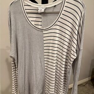 CAbi Black and White Striped Long Sleeve Top